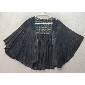 Tough Luv Cardigan Women's Small Black Lace Pleated Cotton Sleeveless Open Front